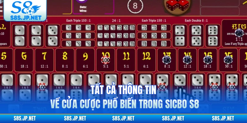 Tất cả thông tin về cửa cược phổ biến trong Sicbo S8